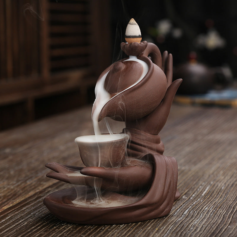 F Ceramic Waterfall Incense Burner Buddha Hand Censer Holder Indoor Smoke Backflow Incense Fountain Buddhist Altar Table Decor F Ceramic Waterfall Incense Burner Buddha Hand Censer Holder Indoor Smoke Backflow Incense Fountain Buddhist Altar Table Decor